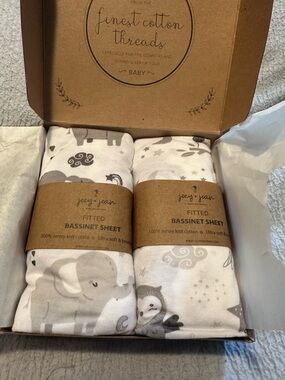 Joey + Joah Fitted Bassinet Sheets - Neutral Gray Animal Print (2-Pack)